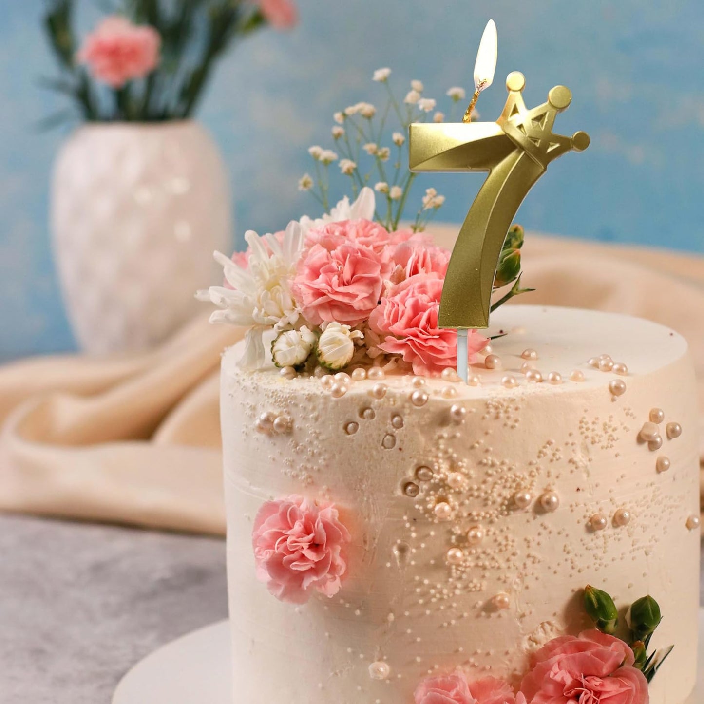 The Number 7 Gold Birthday Candles for Cake is Beautiful Number Candles for 7th Birthday Decorations for Boys and Girls (Gold-7, Crown)