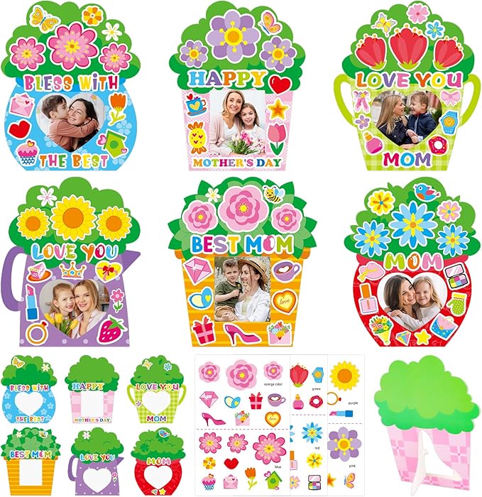 TENDFINE 30 Pack Happy Mother's Day Photo Frame Craft Kits for Kids Love Mom Picture Frame Craft Kits Classroom Home Decoration Mother's Day Gift Party Activity