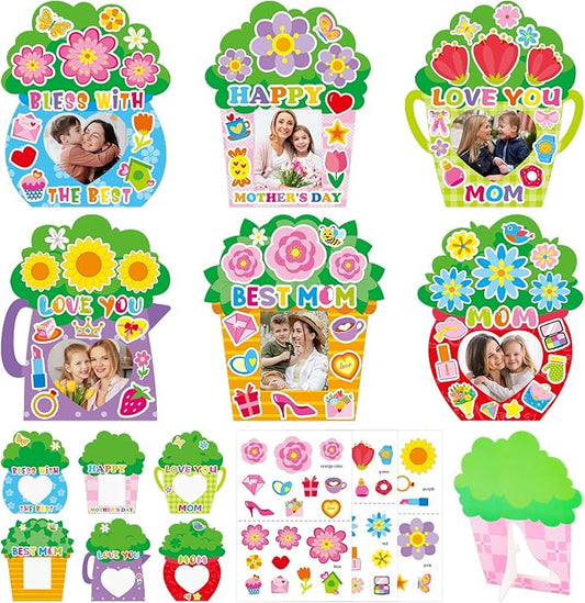 TENDFINE 30 Pack Happy Mother's Day Photo Frame Craft Kits for Kids Love Mom Picture Frame Craft Kits Classroom Home Decoration Mother's Day Gift Party Activity