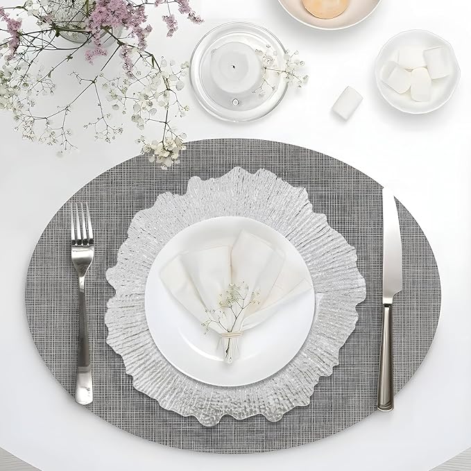 MAONAME 13" Clear Charger Plates, Round Reef Chargers for Dinner Plates, Plastic Plate Chargers for Table Setting, Wedding Decor, Set of 12