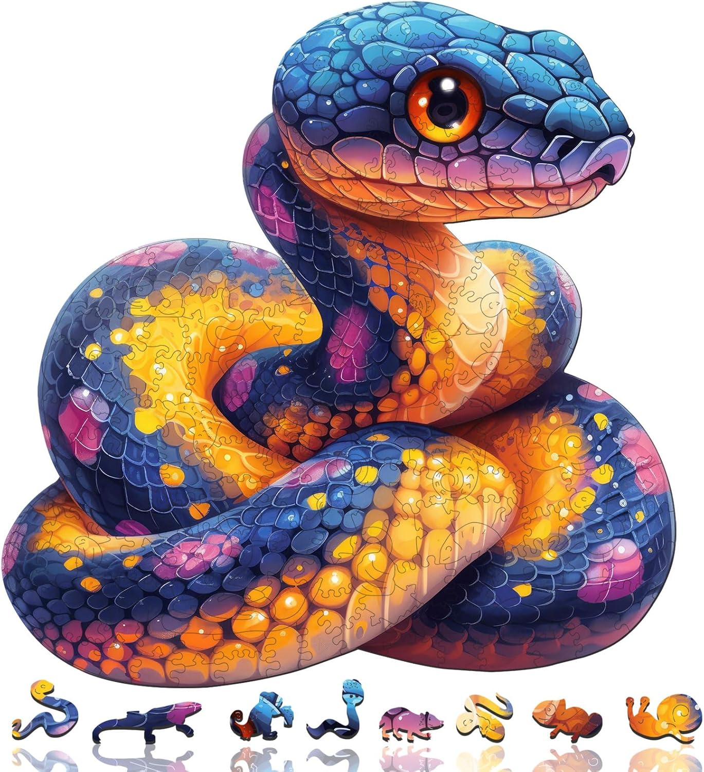 Reouinty Wooden Puzzle for Adults, Snake Puzzles, Puzzles for Older Kids, Snake Wall Decor, Wooden Jigsaw Puzzles Creative Gift for Family Game 10.8 x 11 in