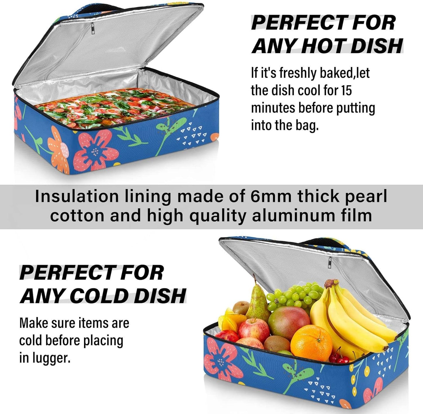 Casserole Carriers for Hot or Cold Food Reusable Casserole Dish Carrier Insulated Thermal Large Capacity Durable Perfect for Party Camping Family Gatherings Yellow Fish