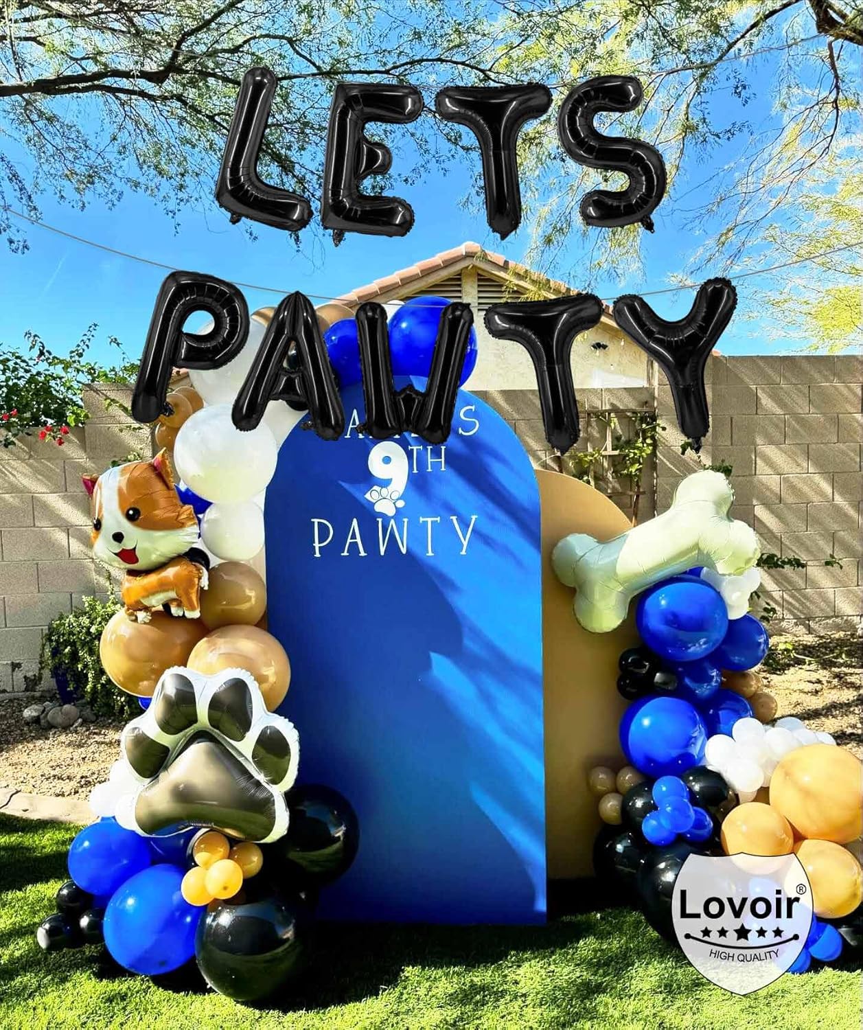 9 Pcs Lets Pawty Balloons Banner 16 Inch, Dog Cat Pet Birthday Letters Sign Lets Pawty Balloons Happy Birthday Banner for Pet Dog Cat Party Supplies Decorations (Black)