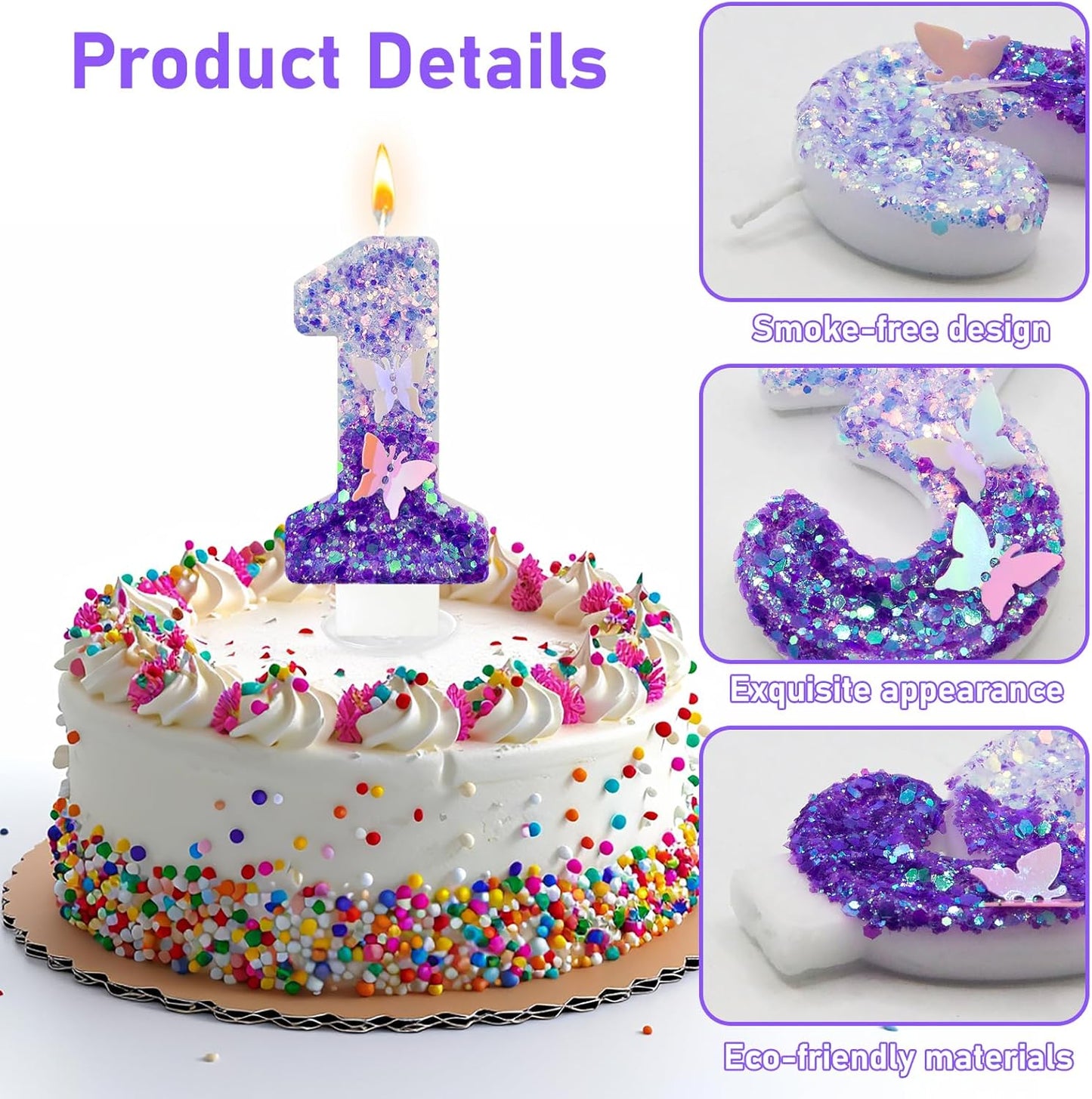 10Th Birthday Candle for Cake，Butterfly Cake Toppers，Butterfly Birthday Decorations，Purple Birthday Candles，for Birthdays,Theme Parties, Celebration, Anniversary