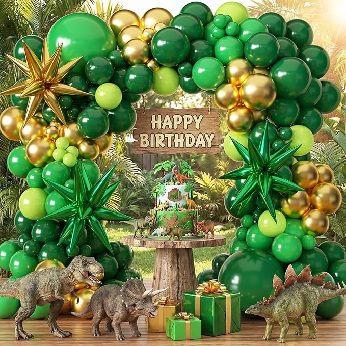 KARLURE Green and Gold Balloon Garland Arch Kit with Stars, Different Sizes Emerald Dark Pastel Green Gold Balloons for Birthday Party 2026 Graduation Decorations Jungle Green Party Decorations