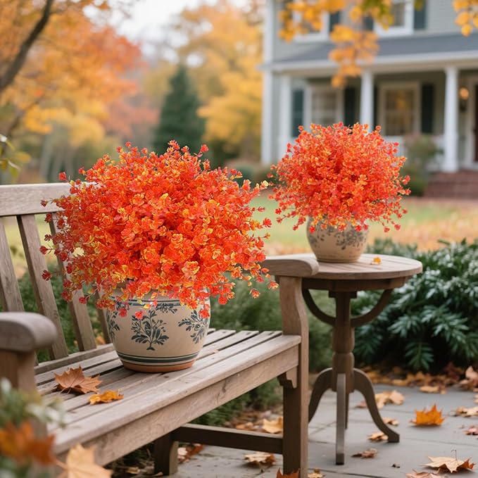 12 Bundles Faux Mums for Fall Decor, UV Resistant Fall Flowers Artificial for Decoration Fake Mums for Thanksgiving Halloween Autumn Indoor Outdoor Garden Porch Window Wedding(Fall Red)