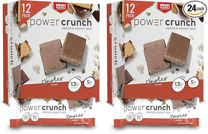 Power Crunch Protein Wafer Bars, High Protein Snacks with Delicious Taste, S'Mores, 1.4 Ounce (12 Count) (Pack of 2)