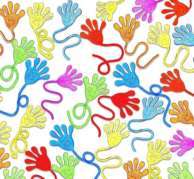 Adorox 72 Pieces Vinyl Glitter Sticky Hands Party Favor Birthday Gifts Toys Goodies (1 1/4" Long)