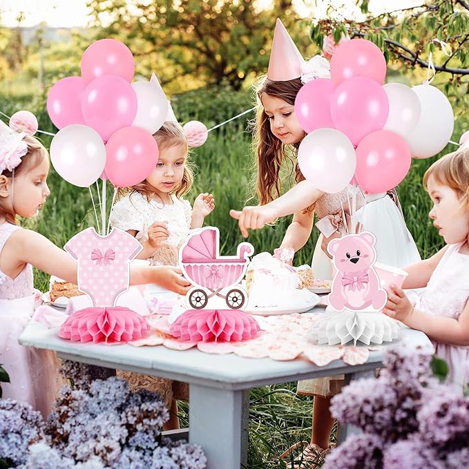 6 Set Pink Baby Shower Decorations Pink Balloon Centerpiece for Tables with Balloons Stand Kit for Baby Girl Princess Birthday Wedding Bridal Shower Graduation Mother's Day Party Decorations