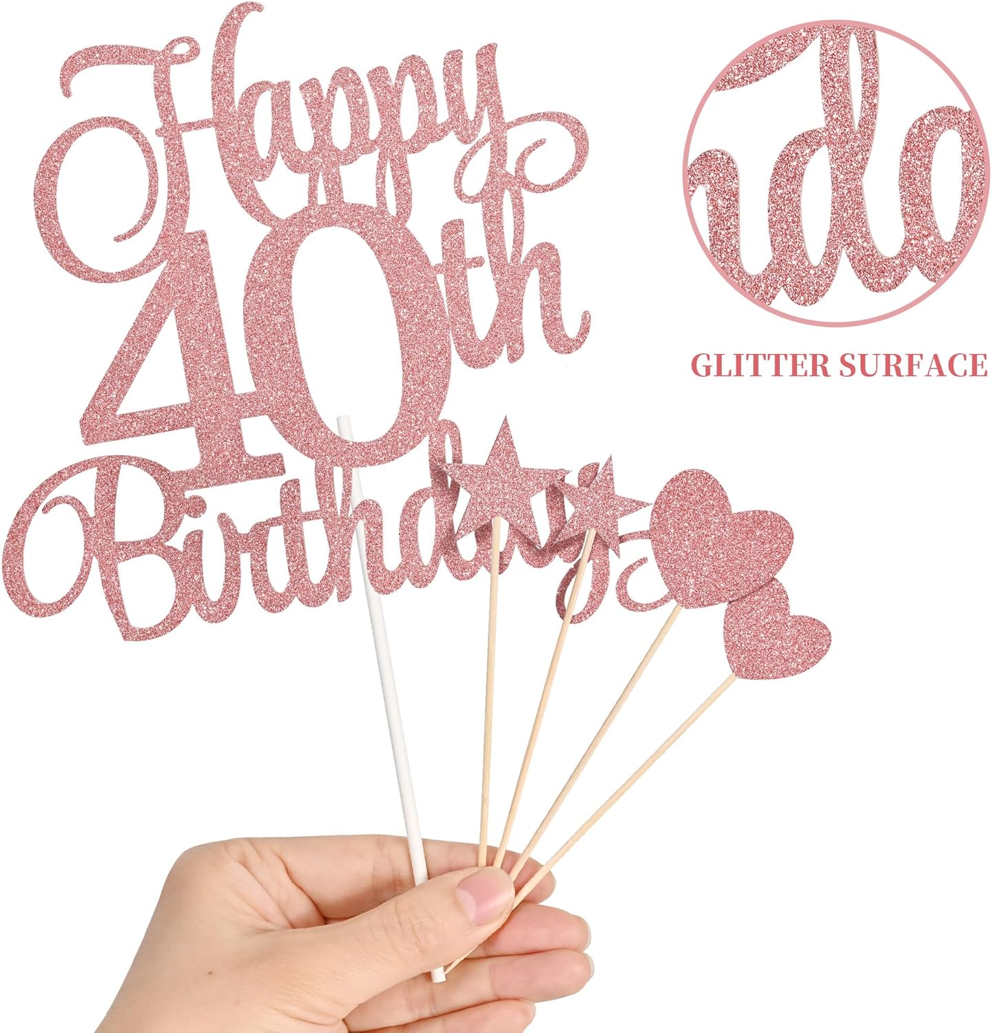 40th Birthday Cake Decorations, 40th Birthday Candles Cake Numeral Candles and Glitter Happy 40th Birthday Cake Toppers Set for Birthday Party Supplies (Rose Gold)