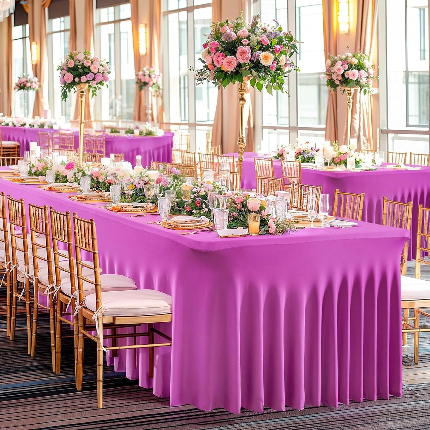 PARTISKY Fuchsia Spandex Tablecloth for 6ft Rectangle Tables, Stretchable Table Cover Skirt for Folding Tables Weddings Parties Banquets Events Trade Shows and Dessert Table