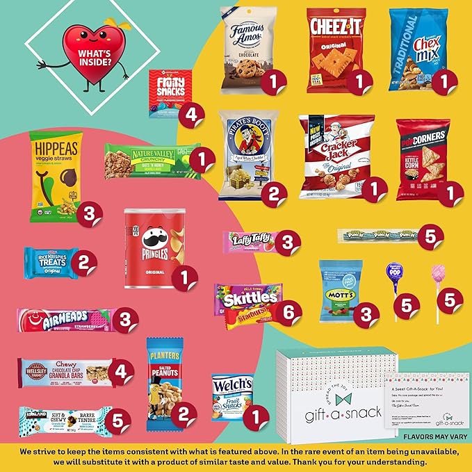 Gift A Snack - Halloween Trick or Treats Snack Box Variety Pack Care Package + Greeting Card (60 Count) Birthday Sweet Treats Gift Basket, Candies Chips Crackers Bars, Office Food Assortments