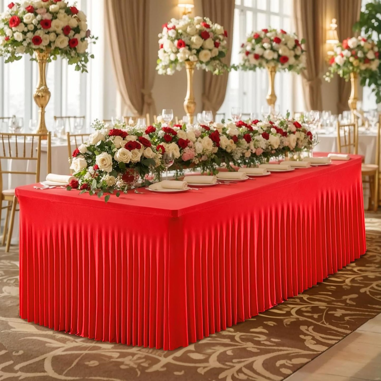 8 Pack Spandex Red Fitted Table Cloth for 6ft Rectangle Tables Red Stretch Tablecloth Table Covers Skirt Banquet Wrinkle Free Tablecloths for Parties Wedding