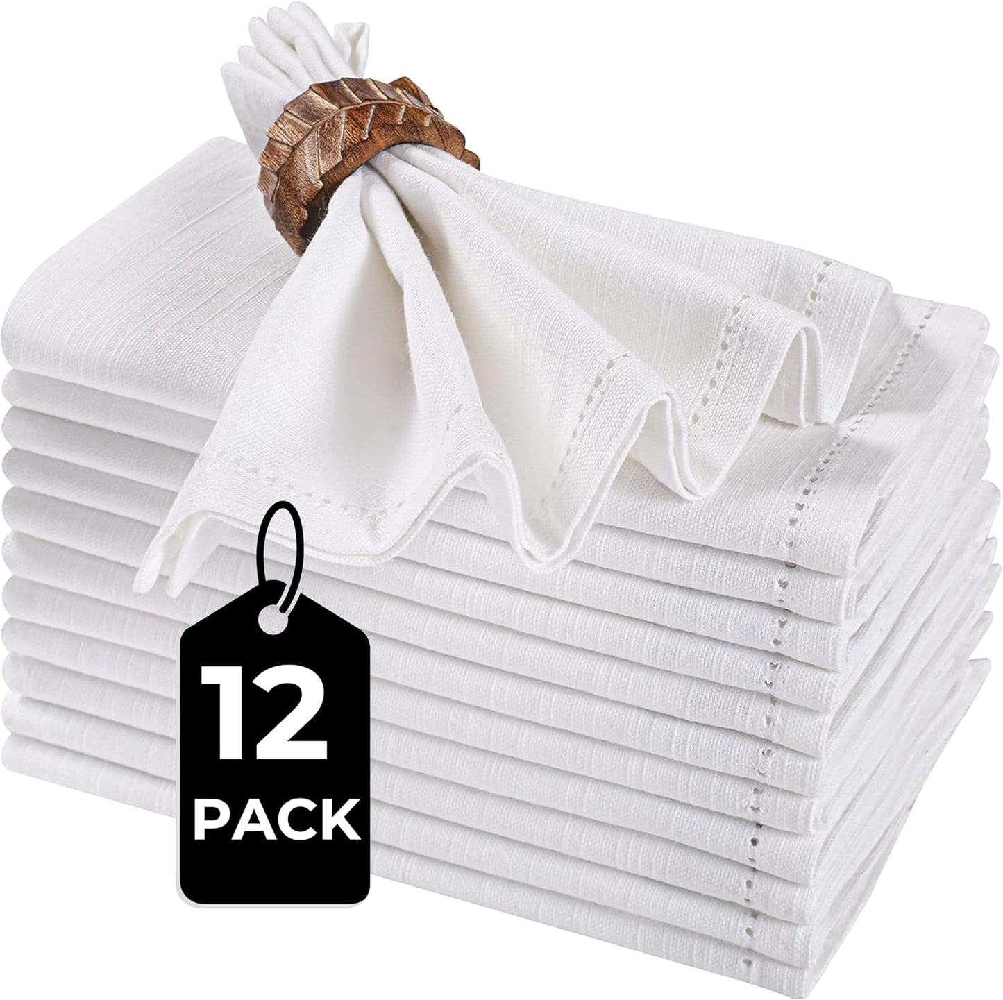 Bedding Craft White Cotton Cloth Dinner Napkins Set of 12 – 16x16 Reusable Machine Washable Fabric Napkins – Perfect for Weddings, Holidays, Thanksgiving & Everyday Dining