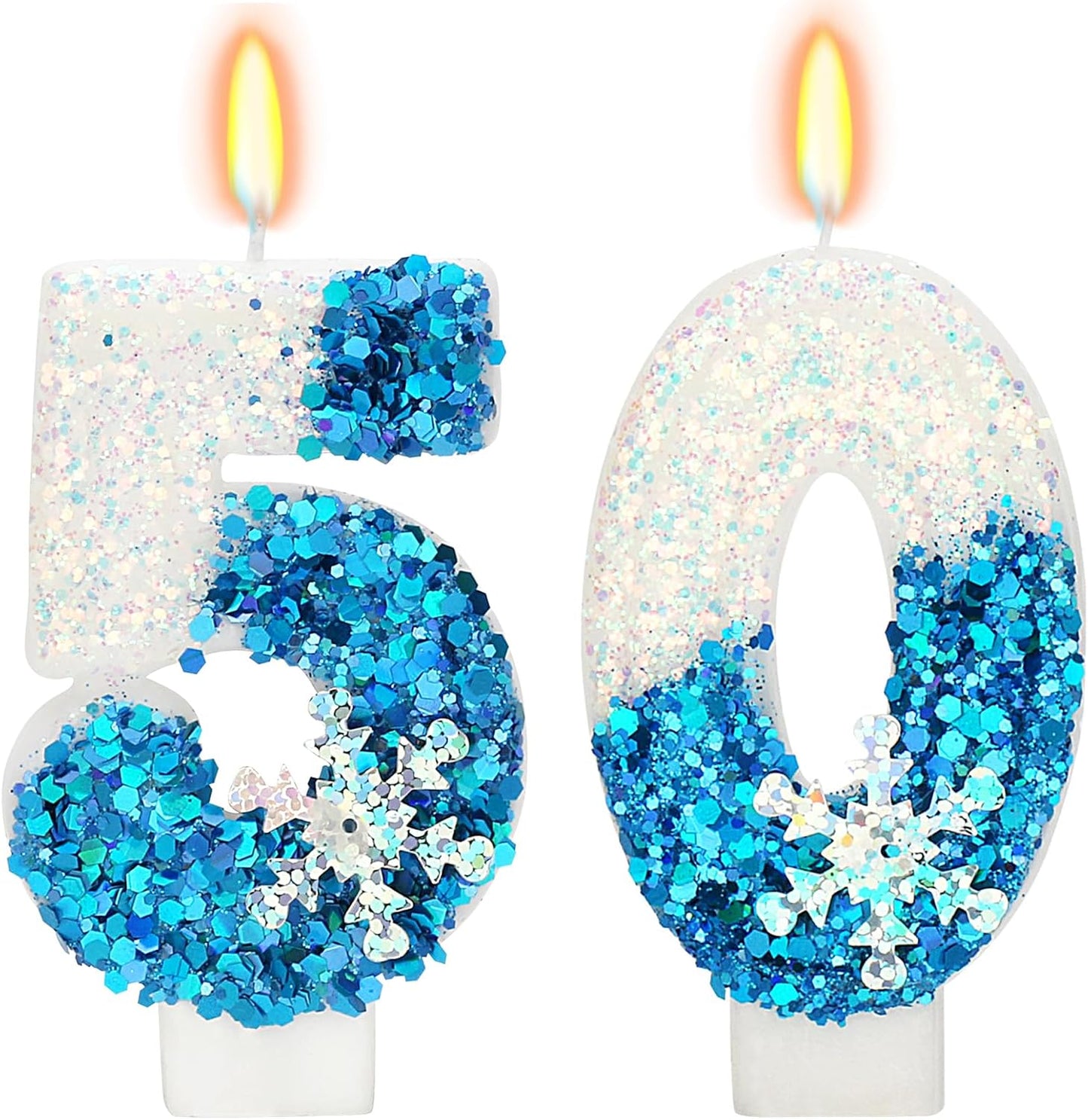 Snow Themed Birthday Candles, Birthday Candle for Party Supplies, Winter Birthday Party Supplies, 2.76 inch Number 50 Candle Cake Topper Decoration (Number 50)