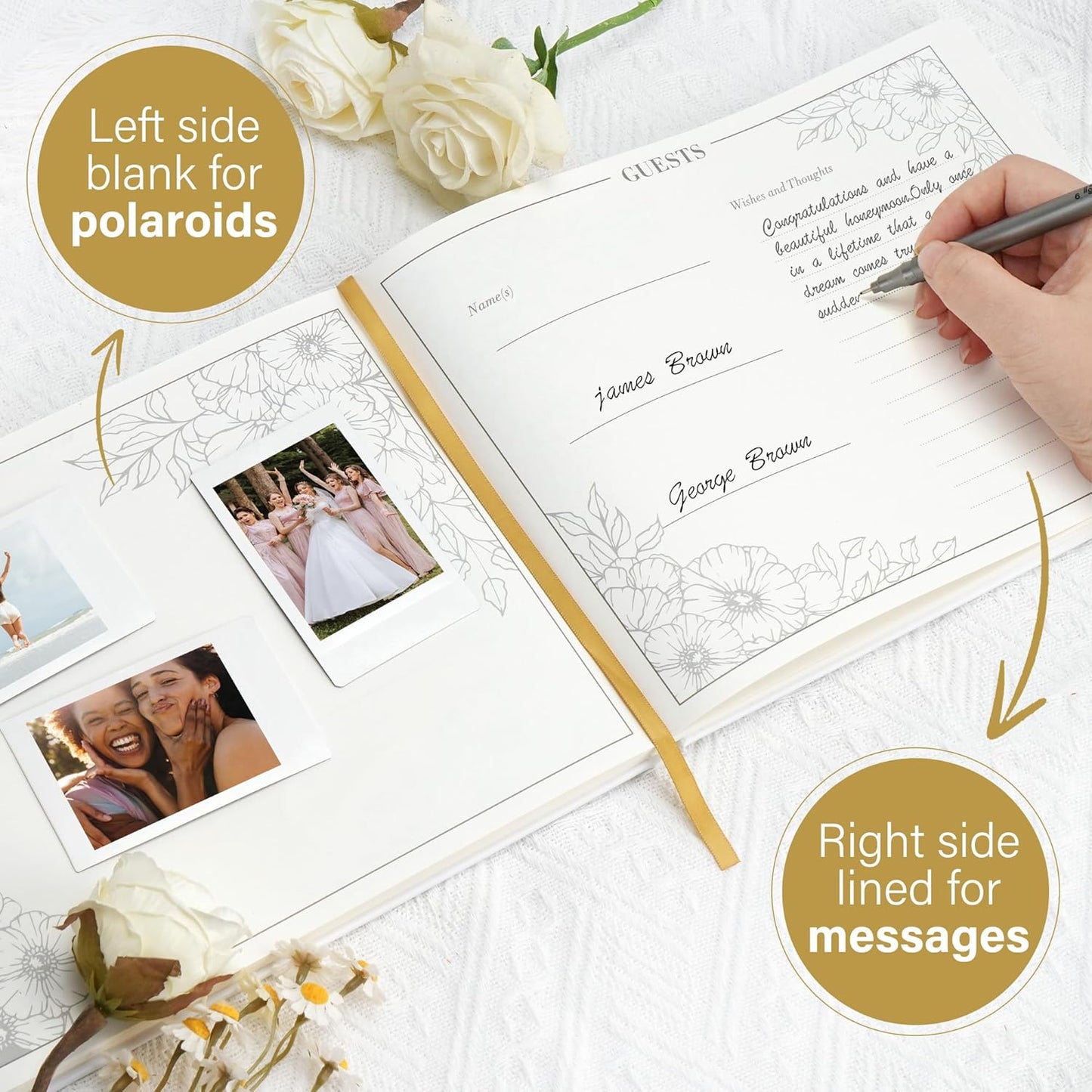 LotFancy Wedding Guest Book, 10 x 8’’ Sign in Book with 2 Pens, Polaroid Guest Book with 128 Pages, Gold Foil Hardcover, Guestbook for Wedding Reception, Bridal Shower, Birthday and Special Events