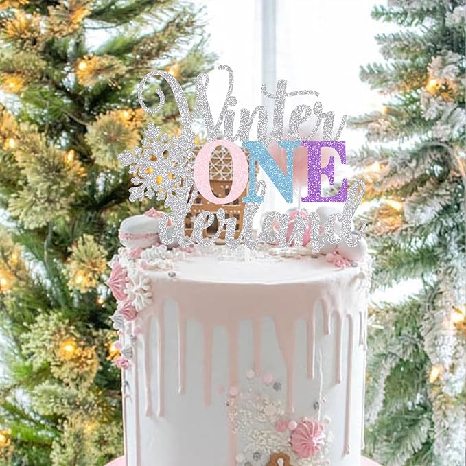Winter Onederland Cake Topper Snowflake First Birthday Party Decoration Baby Holiday Supplies Pink Blue Purple