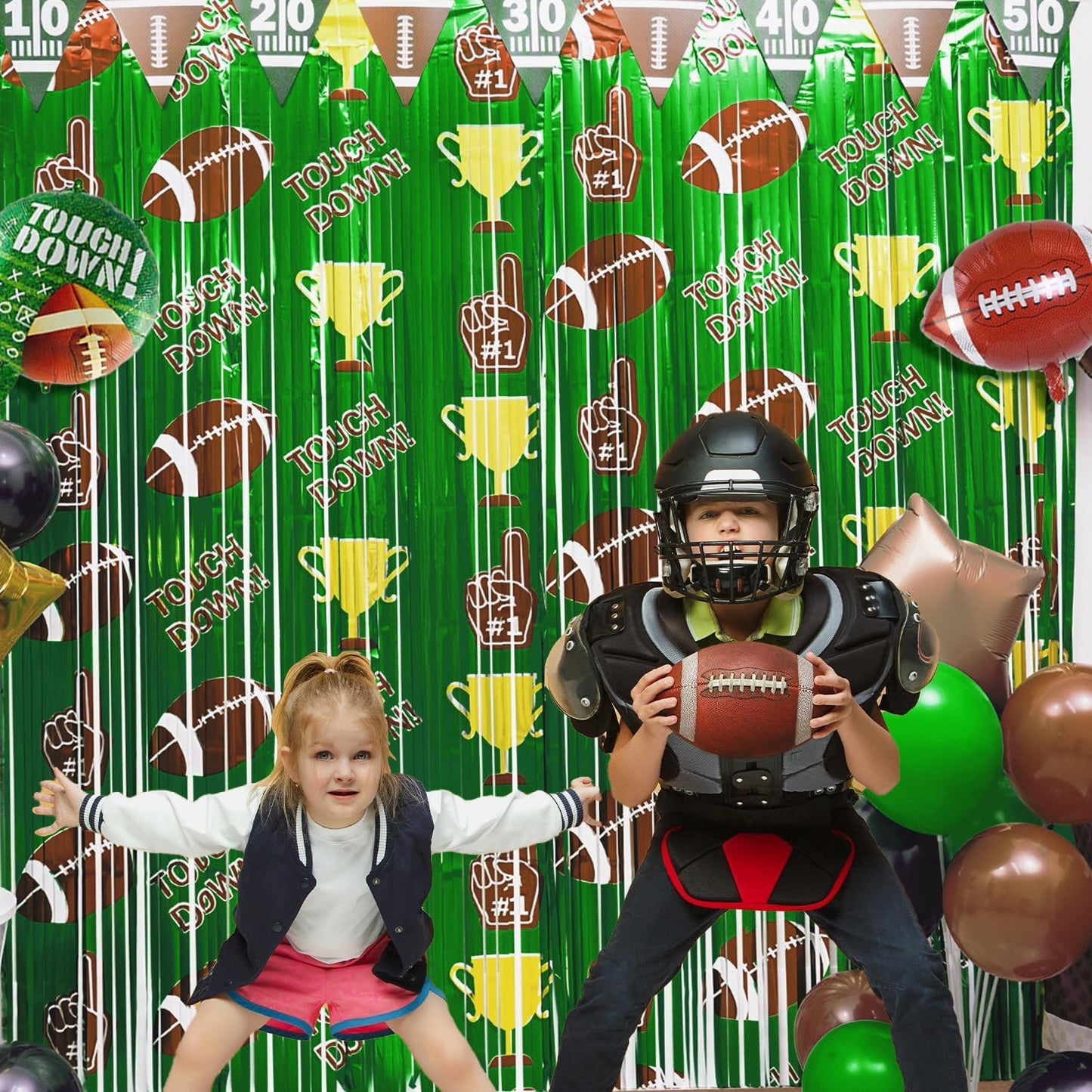 Football Party Decorations, 2 Pack Touch Down Party Foil Fringe Curtains, Superbowl Party Backdrop Streamers, Super Bowl Sunday Night Football Game Day Photo Booth Backdrops