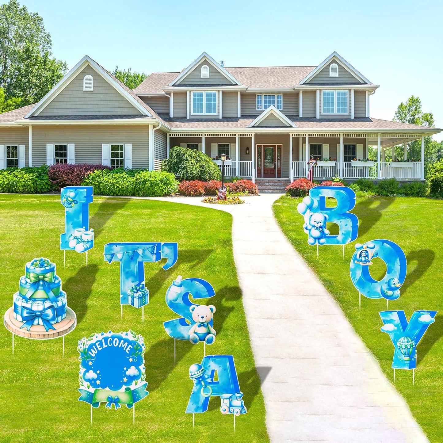 EASY JOY 9PCS Its A Boy Yard Sign Its A Boy Yard Signs with Stakes Blue It's A Boy Baby Shower Yard Sign for Gender Reveal Outdoor Garden Lawn Party