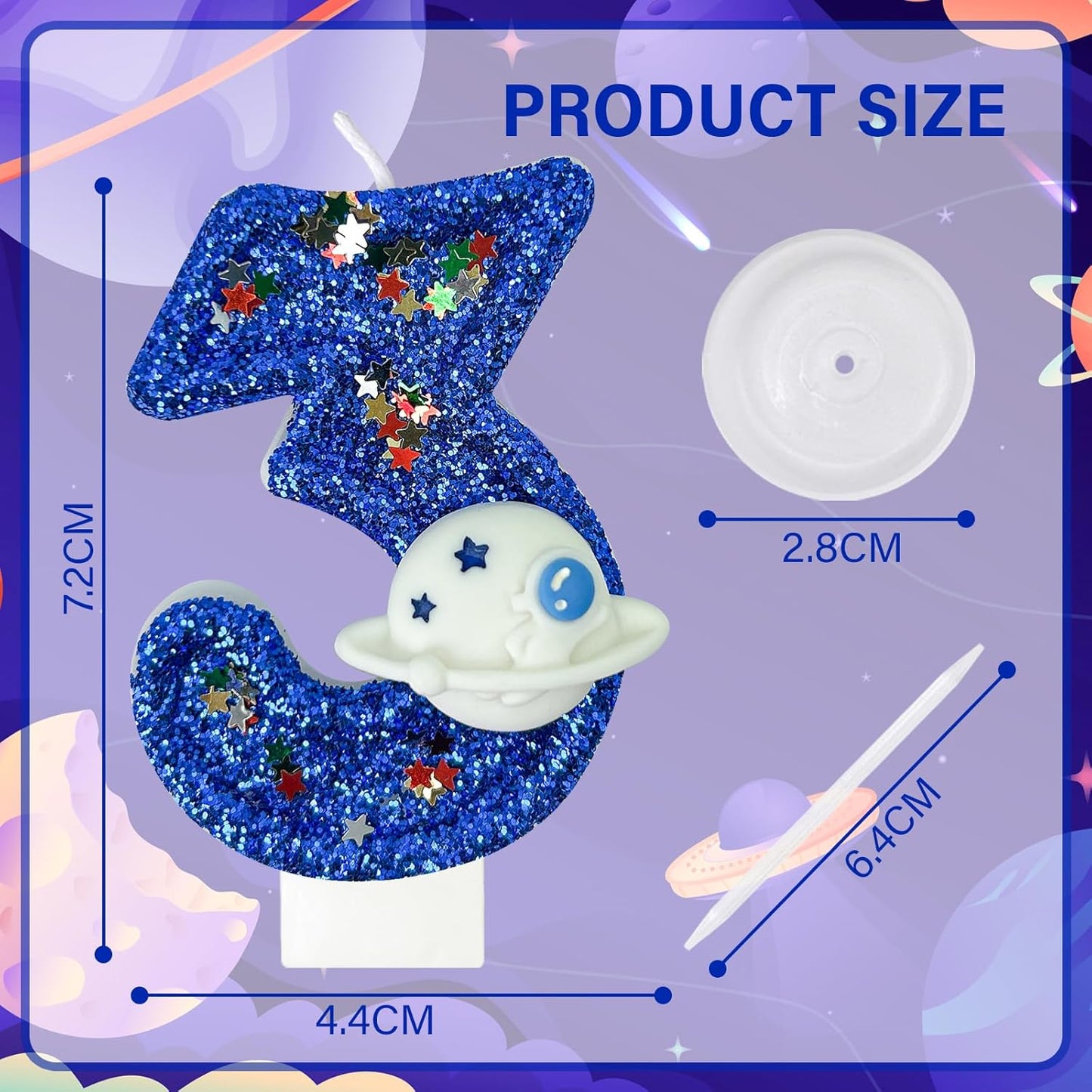 HXOUSE Spaceship Number 3 Birthday Candles - Outer Space Universe Birthday Candles for Cake, 3 Candle Topper for Anniversary Celebrations, Astronaut Rocket Party Decorations for Boys