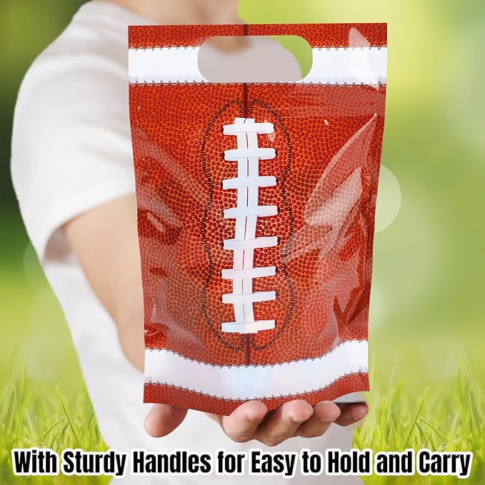 Blosssound 50 Pcs Sport Plastic Bags Clear Football Sealed Pouches with Handles Resealable Football Party Gift Bags for Sports Theme Birthday Party Candy Gift Wrap Supplies Decoration