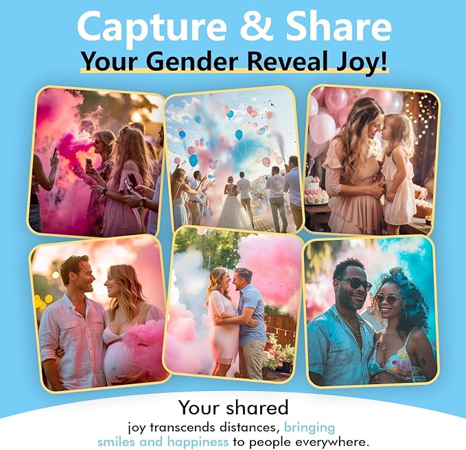 Prvivo 6 Pack Gender Reveal Confetti Cannon, Biodegradable Powder & Confetti Poppers (Blue/Pink), Safe Air Compressed Gender Reveal Cannons Kit for Huge Group Photos & Party