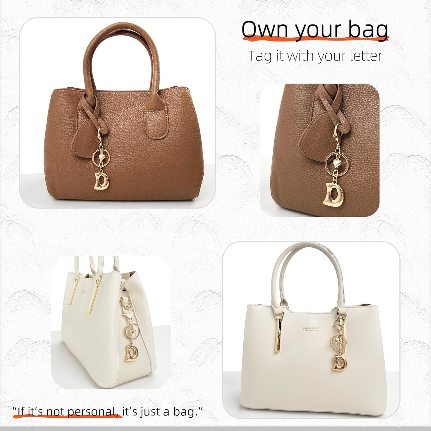 Gold Bubble Heart Initial Bag Charms for Handbags – Cute Initial Letter Keychain for Women, Purse Charms, Gold Gift
