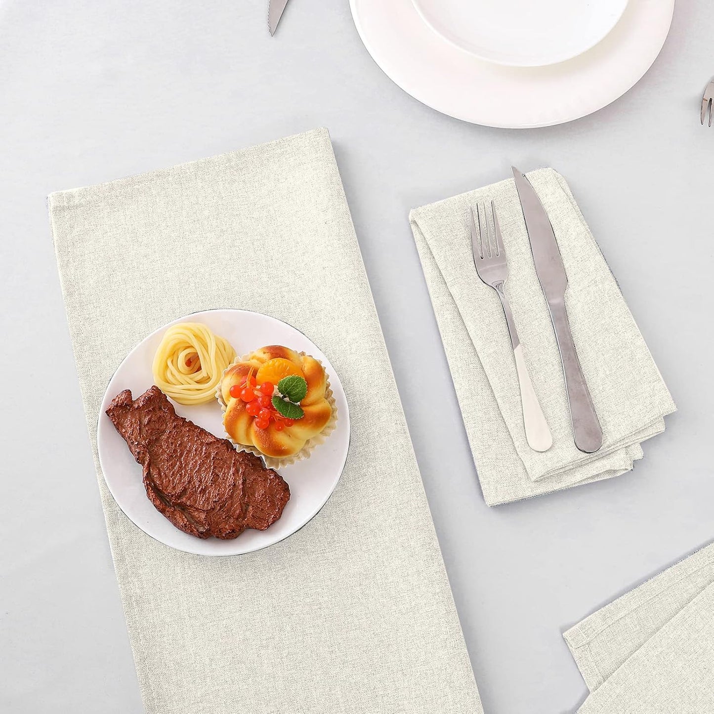 H.VERSAILTEX Linen Textured Cloth Napkins Set of 12 (18" X 18") Linen Textured Dinner Napkins Waterproof Extra Soft Thick Durable Reusable Napkins with Hemmed Edges, Heather Ivory