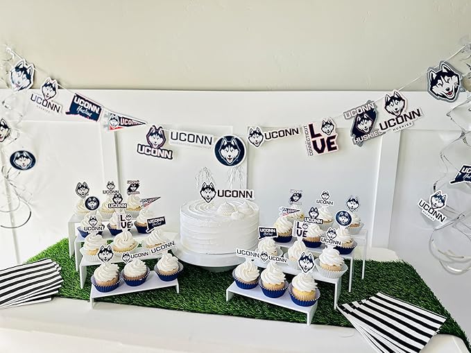 UConn Party Supplies for Football, Birthday Gift, University of Connecticut Graduation Party Banner and Cake Toppers (42 Pieces) (UCONN Huskies)