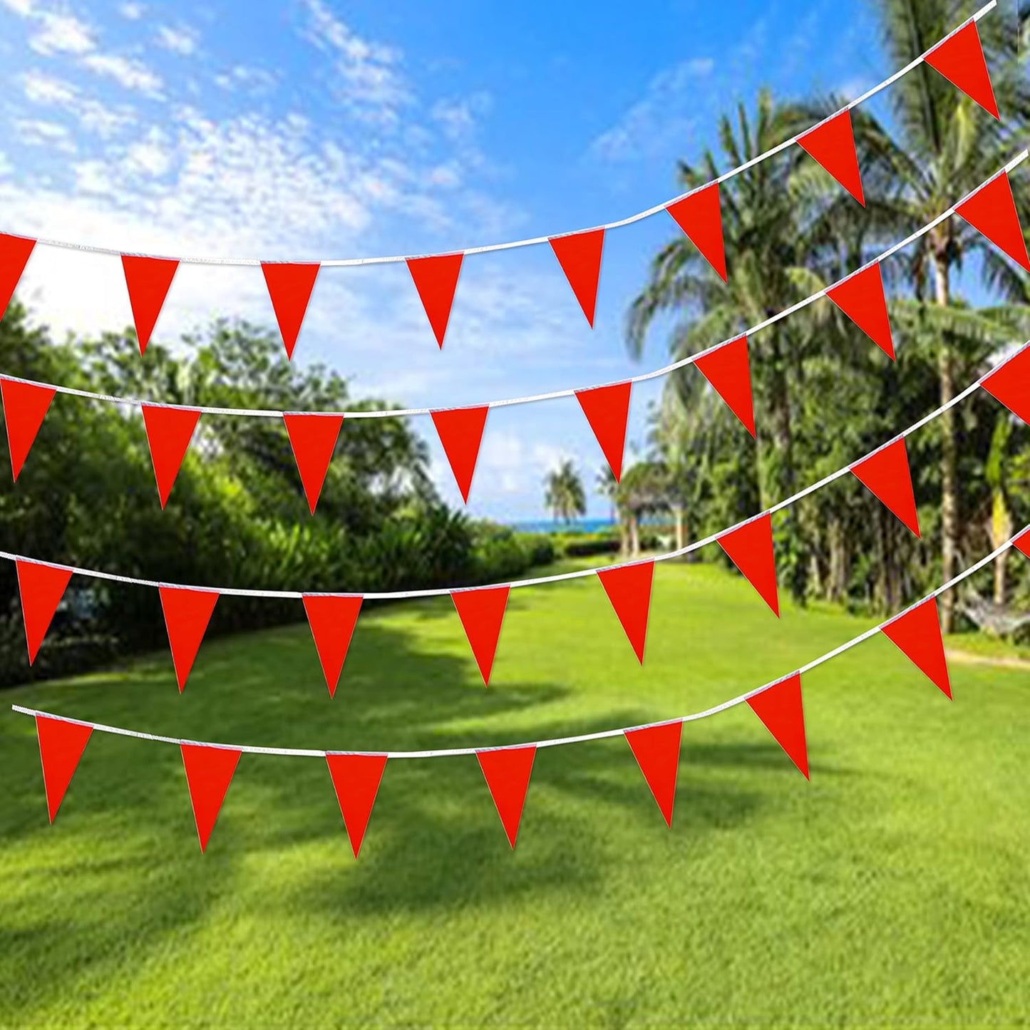 Consummate 100 Feet Red Blank Pennant Banners Flags String Hanging DIY Triangle Bunting Flags for Grand Opening,Kids Birthday,Party Decorations,60 PCS
