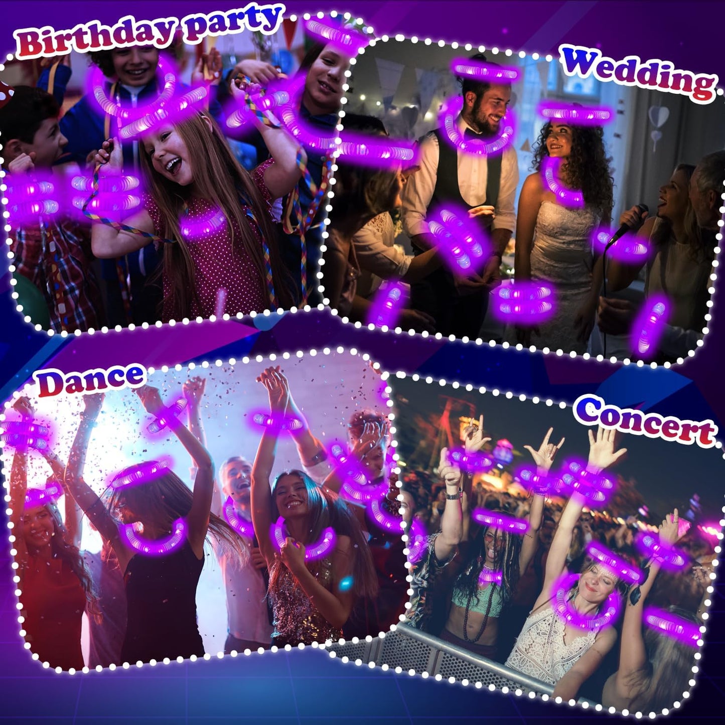 24 PCS Purple Glow Party Favors Supplies Toys for Kids,Light Up Glow Sticks Necklaces Bracelets Accessories for Toddlers,Glow Christmas Birthday Camping Wedding Party Decorations for Boys Girls