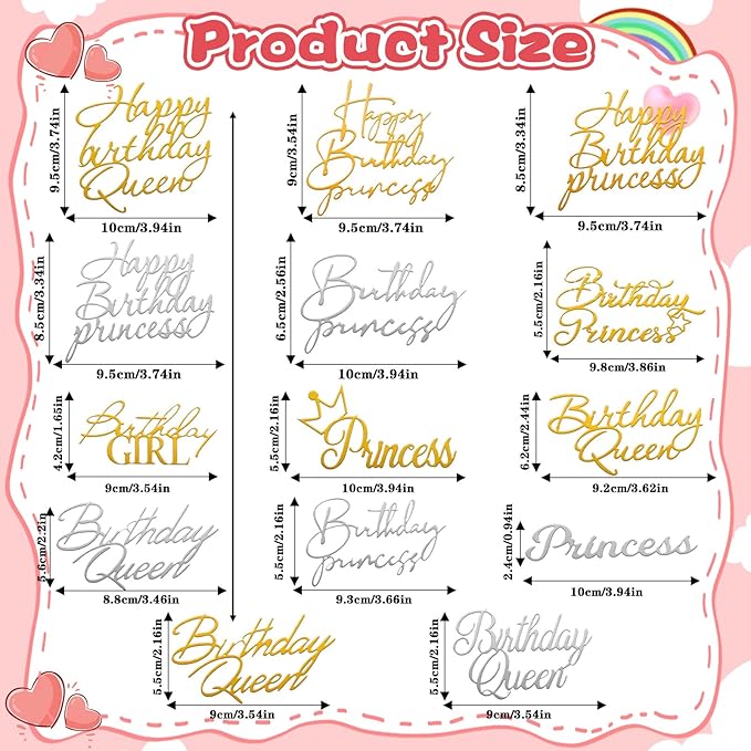 14pcs Birthday Queen Cake Topper Acrylic Gold Happy Birthday Queen Cake Topper for Women Queens Birthdays Decorations Cakes Decoration for Women Girls Valentine's Day Mother's Day