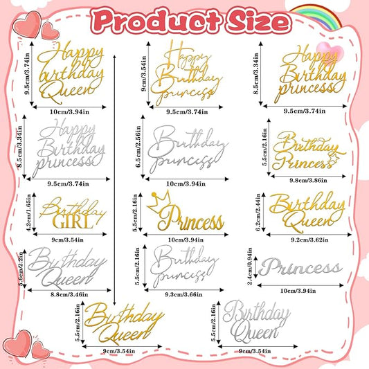 14pcs Birthday Queen Cake Topper Acrylic Gold Happy Birthday Queen Cake Topper for Women Queens Birthdays Decorations Cakes Decoration for Women Girls Valentine's Day Mother's Day