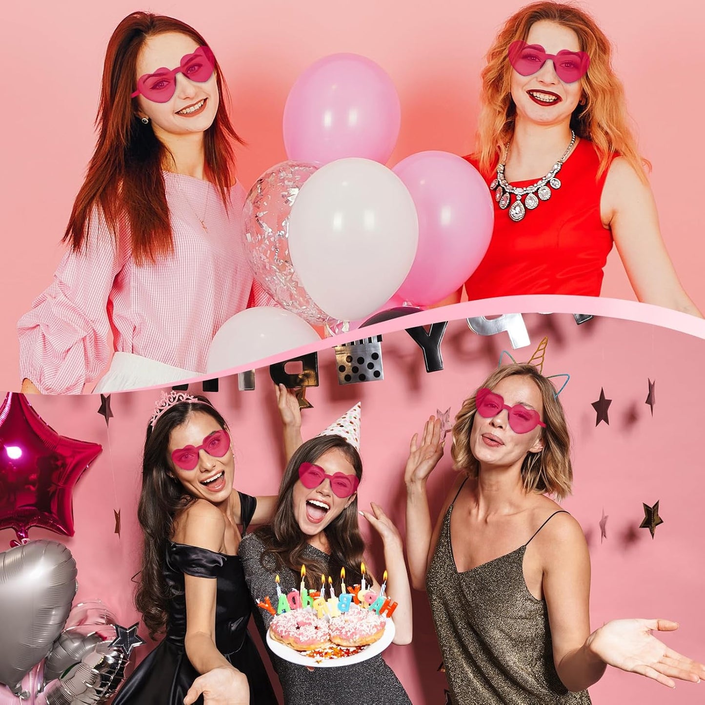 PLULON Heart Sunglasses for Women 5/12/25 Pcs, Heart Glasses Valentine Day Rimless Shaped Candy Color Fun Glasses Party Favor