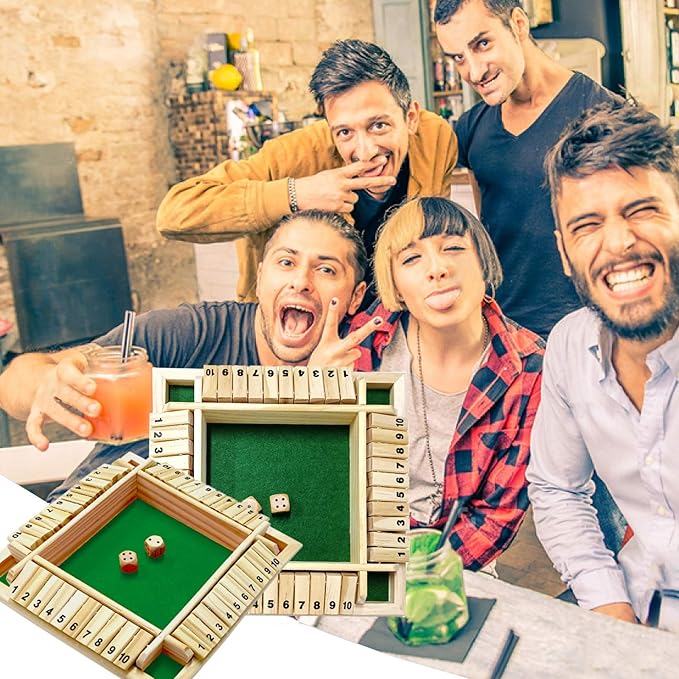 DC-BEAUTIFUL Shut The Box Dice Game, 2-4 Players Classic Board Game for Adults, Wooden Tabletop Game with Dices and Instruction,Math Strategy Game for Christmas Party (Green)