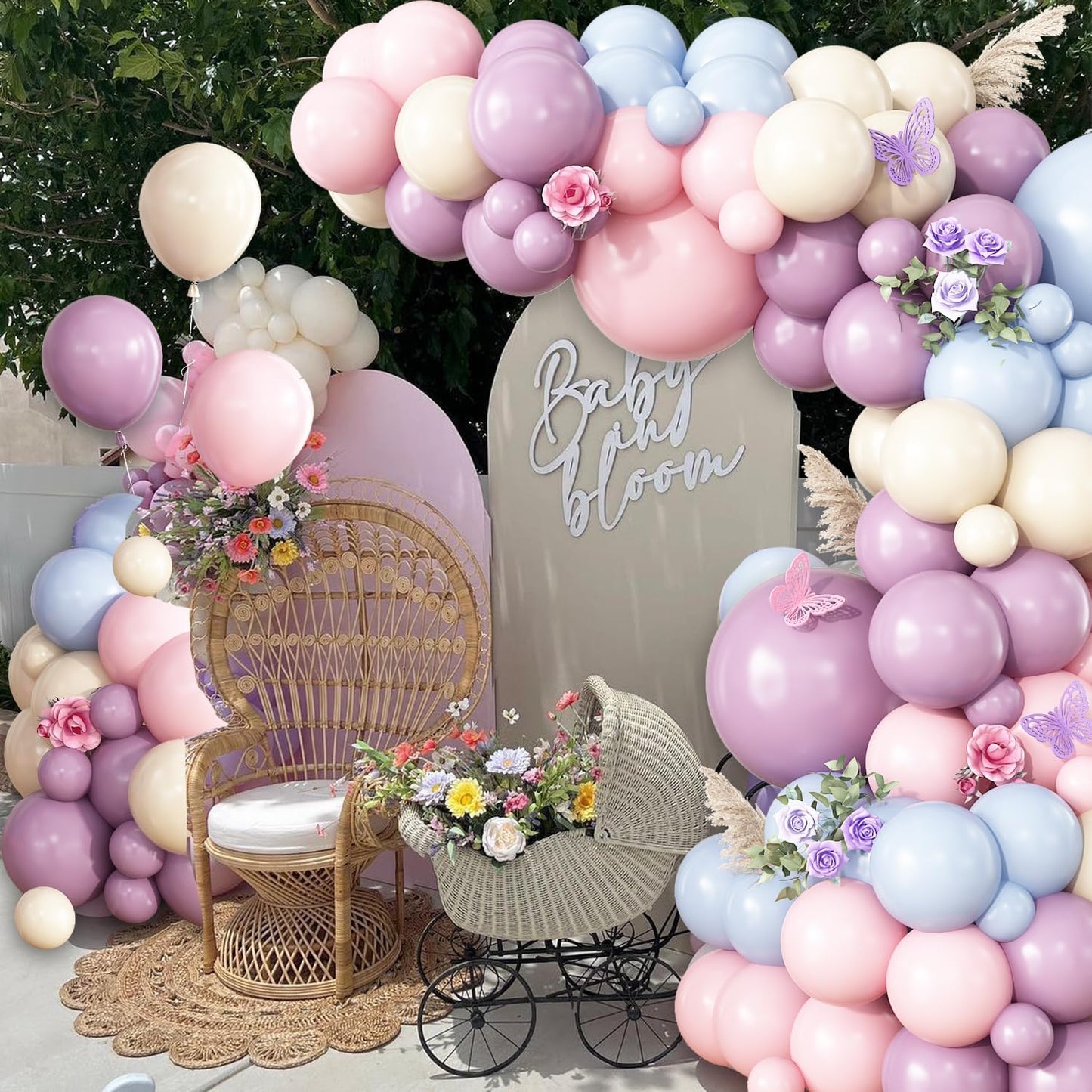 Pink Blue Purple Balloon Garland Arch Kit, 148Pcs Pastel Nude Balloons Arch Kit for Baby Shower Wedding Bridal Shower Floral Birthday Party Decorations
