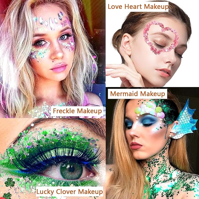 Boko 50ML Body Glitter Gel, Black Halloween Chunky Glitter Gel for Face Hair Body Sparkle Makeup, Witch Clown Glitter Mermaid Face Sequins for Halloween Concert Party Event Rave Accessories