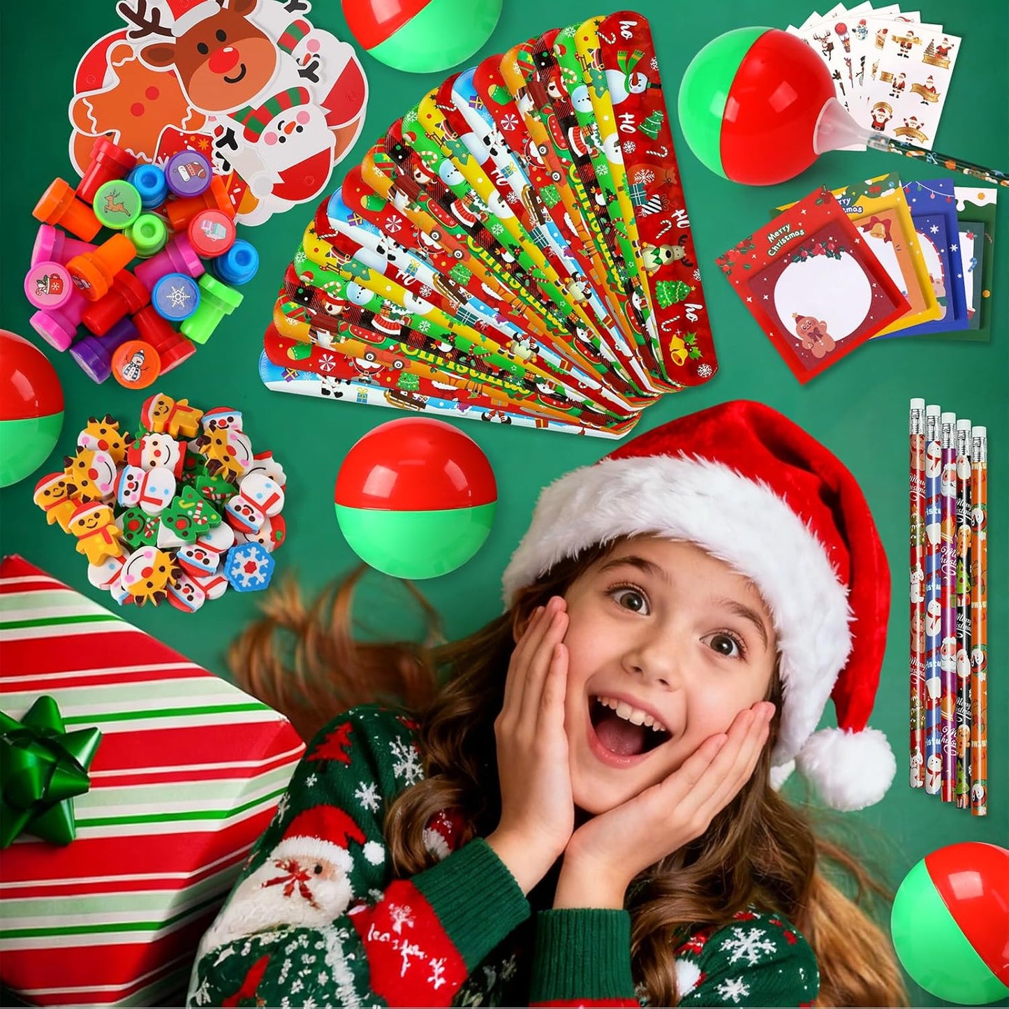 216Pcs Giant Lollipop Christmas Classroom Gifts for Kids, 24 Set Giant Lollipop with Pencils, Stickers, Erasers for Classroom School Exchange Christmas Party Favors Supplies
