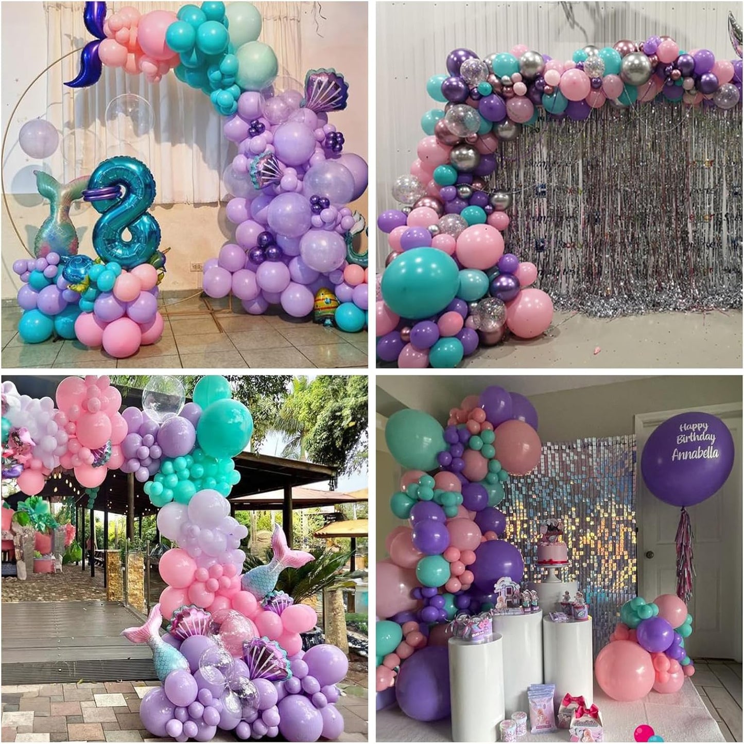 Mermaid Balloon Set 12 inch Purple Pink Teal Blue Latex Balloons with Confetti Teal Blue Purple Light Pink Latex Balloon for Girls Mermaid Under The Sea Birthday Baby Shower Party Decorations