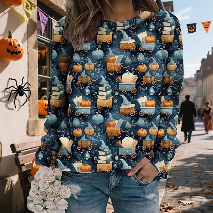 LIZALIG Pullover Cute Sweatshirt Orange Skeleton Fall Festive FunWomens Design Bat Holiday Party Outings Pumpkin Print