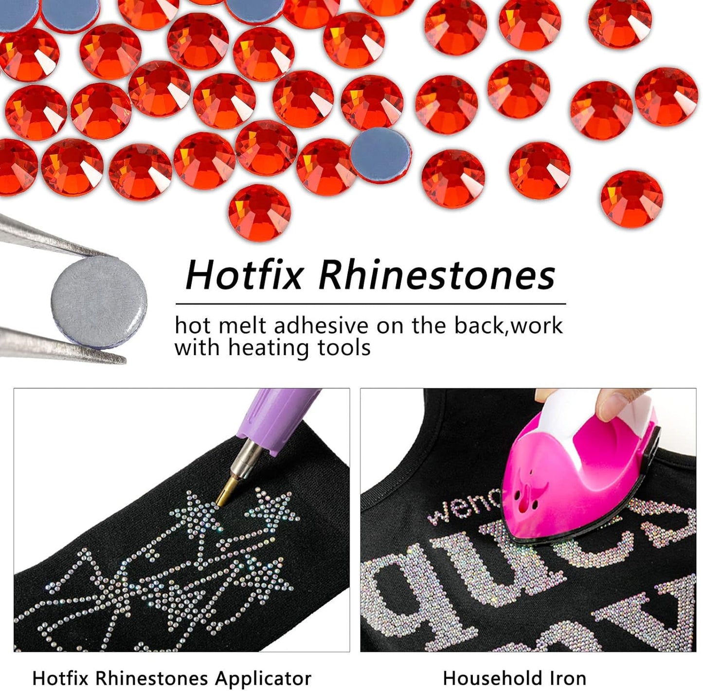 Beadsland Hotfix Rhinestones, 1440pcs Flatback Crystal Rhinestones for Crafts Clothes DIY Decorations, Orange, SS20, 4.6-4.8mm