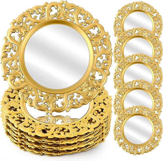 Maxdot 12 Pcs 13" Gold Mirror Charger Plates for Dinner Plates Plastic Round Embossed Edge Dinner Chargers for Table Setting Wedding Party Christmas Holiday Supplies Elegant Tabletop