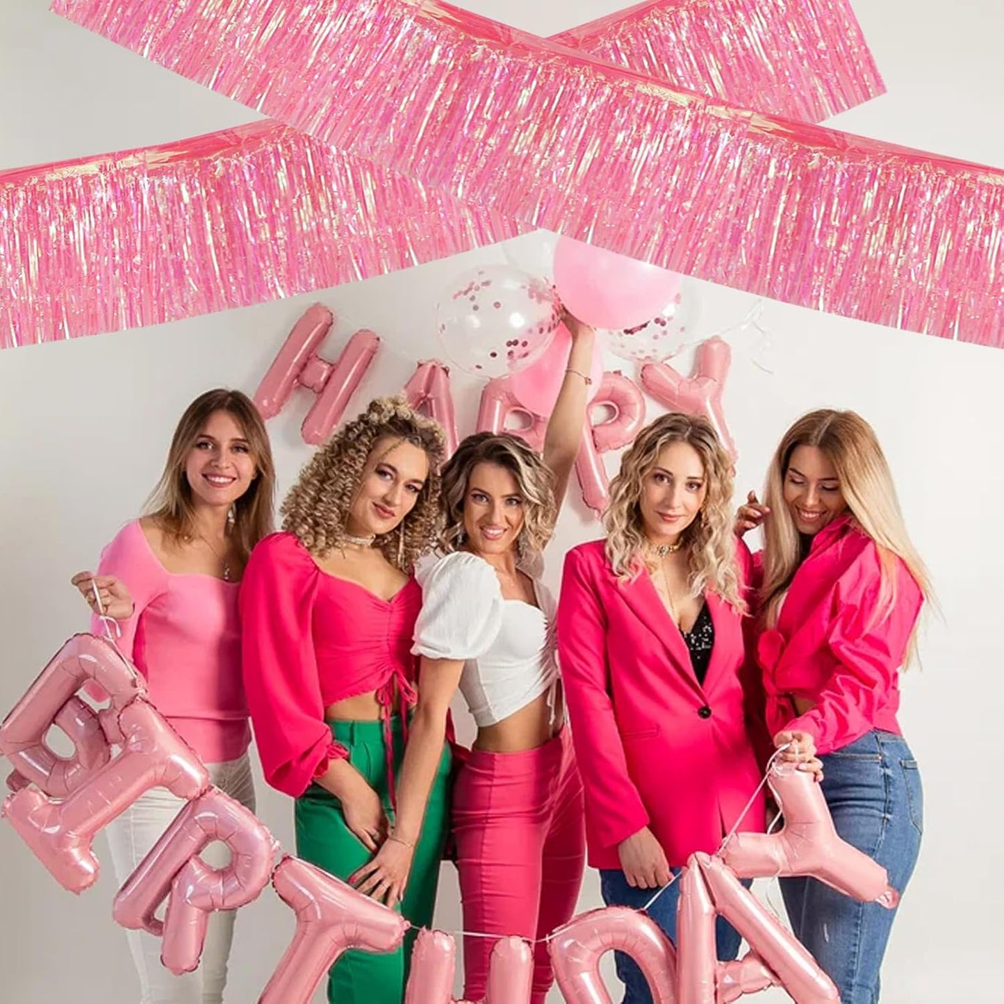 BEISHIDA 3 Packs Metallic Foil Fringe Garland Shining Pink Wall Hanging Tinsel Fringe Banners for Car Floats Bridal Shower Wedding Birthday Easter Graduation Holiday Party Decoration(30 Feet)