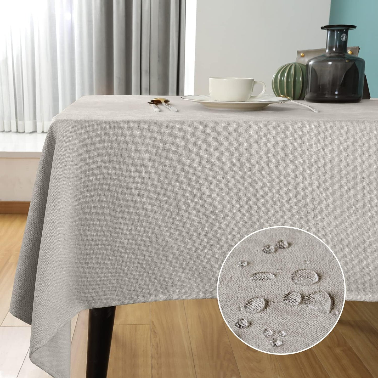 SEASHORE TREE Rectangle Tablecloth Soft-Brushed Fabric Table Cloths 55 x 71 Inch Waterproof Spill-Proof Wipeable Wrinkle Free Dining Table Cover for Buffet Party Wedding Outdoor and Indoor Use, Beige