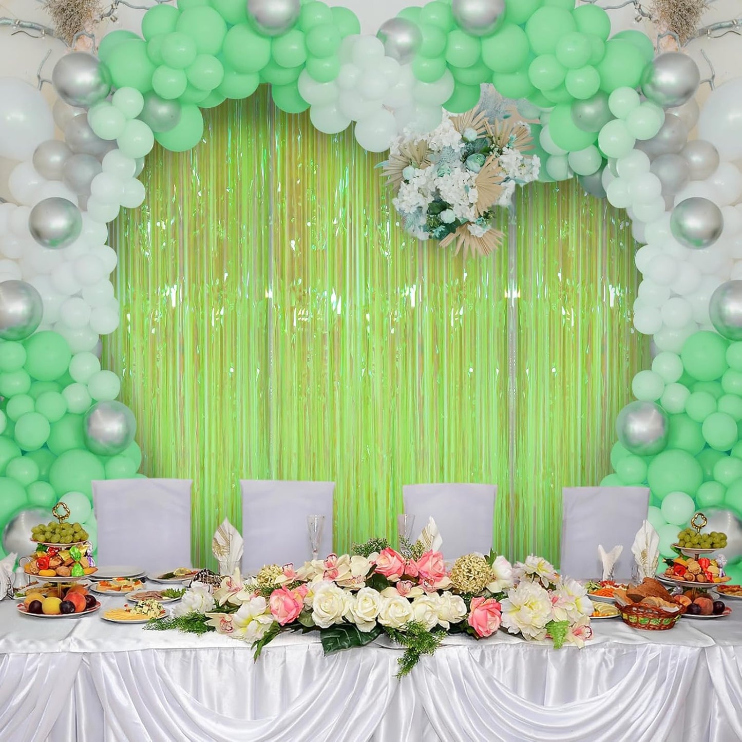 Accevo 3Pack Neon Green Party Streamers 3.2x8.2 Feet Metallic Foil Fringe Curtains Tinsel Streamers Party Decor Door Streamers Photo Booth for Christmas New Year St. Patrick's Day Party Decorations