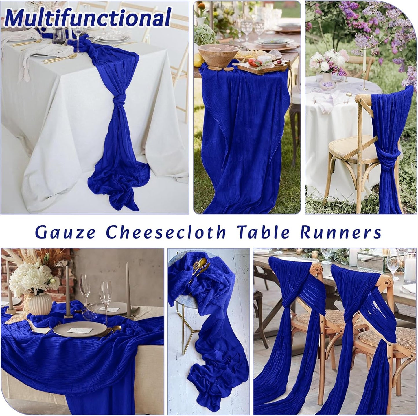 16Pack Royal Blue Table Runners 10FT Cheesecloth Table Runner 35x120Inch Long Boho Cheese Cloth Table Runner Rustic Gauze Table Runners for Party Wedding Bridal Shower Baby Shower Decorations