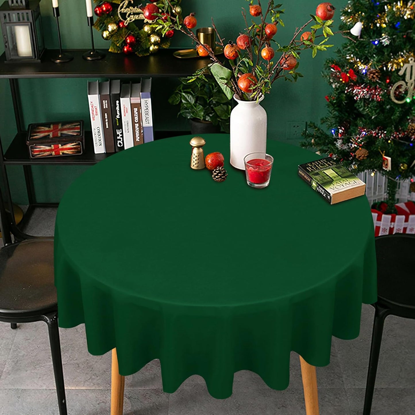 sancua Round Tablecloth - 48 Inch - Water Resistant Spill Proof Washable Polyester Table Cloth Decorative Fabric Table Cover for Dining Tables, Buffet Parties and Camping, Hunter Green