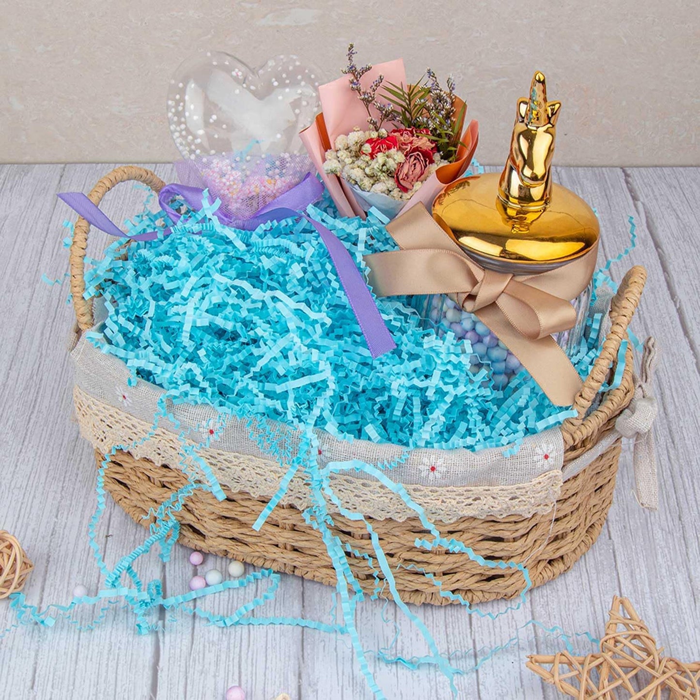 Caleihd 1/2 LB Crinkle Cut Paper Shredded Filler Paper for Gift Baskets Gift Box Confetti Paper Shreds Decoration Stuffing for Birthday, Weddings, Anniversaries, Christmas Wrapping Blue