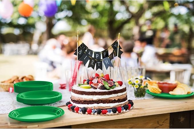 Party Solids Green Plastic Plates For Party Supplies, Green Disposable Plates 100 Pieces - 50-7" & 50-9" Heavy Duty 350 GSM Disposable Dinnerware Sets, Plastic Dinnerware Sets
