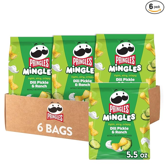 Pringles Mingles Puffed Snacks, Dill Pickle and Ranch, Salty Snacks (6 Bags)
